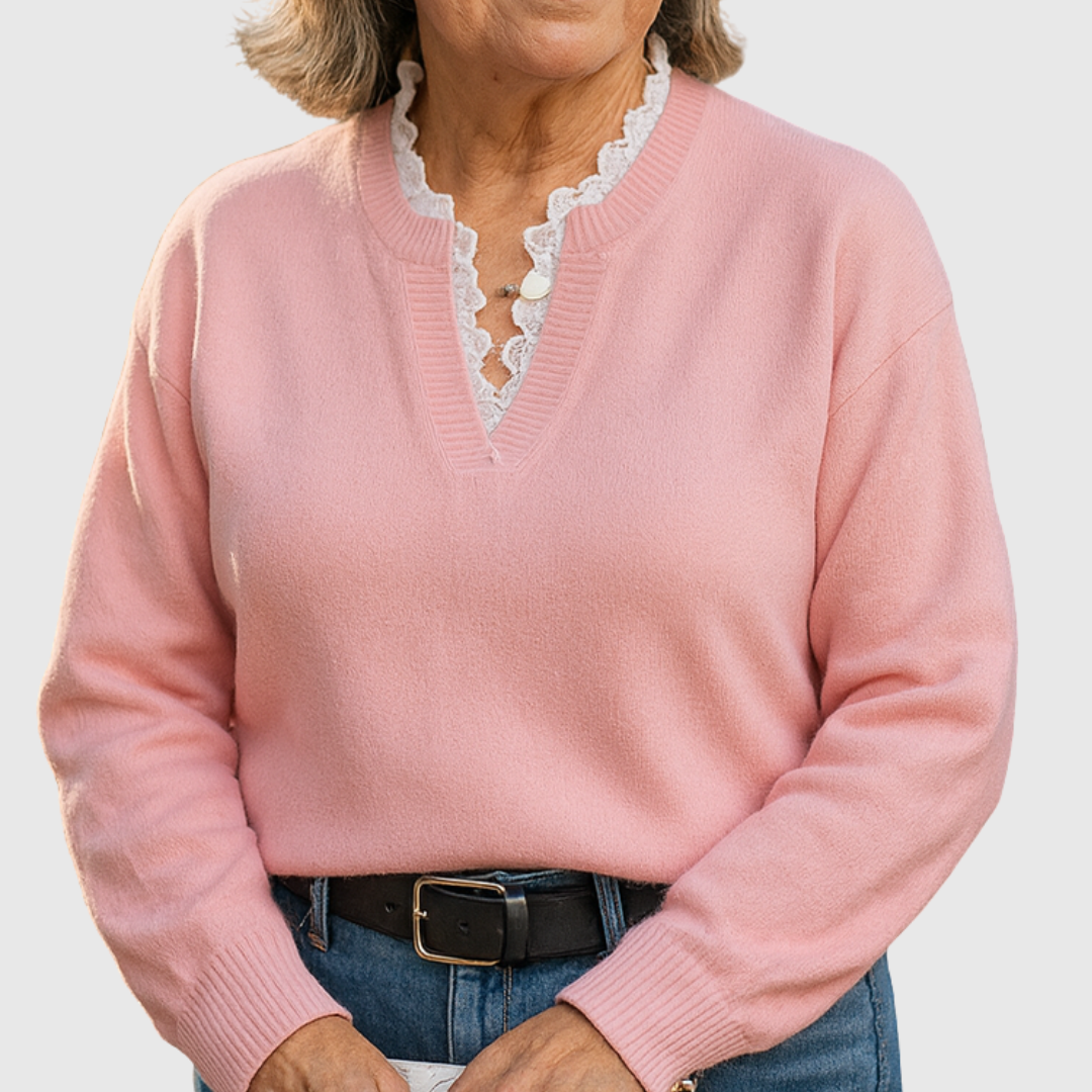 Lace Trim V-Neck Sweater