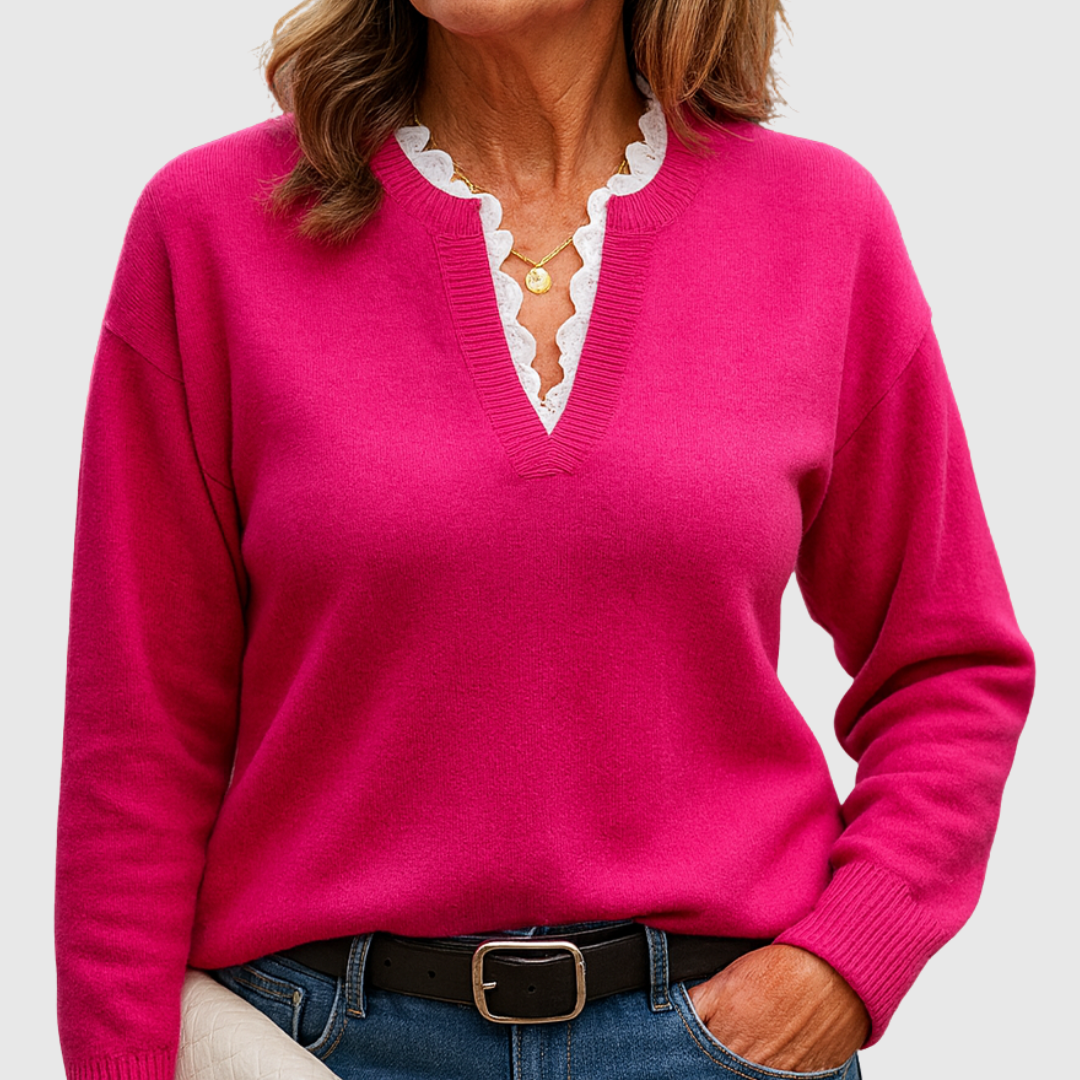 Lace Trim V-Neck Sweater