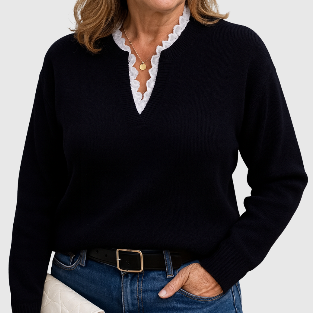 Lace Trim V-Neck Sweater