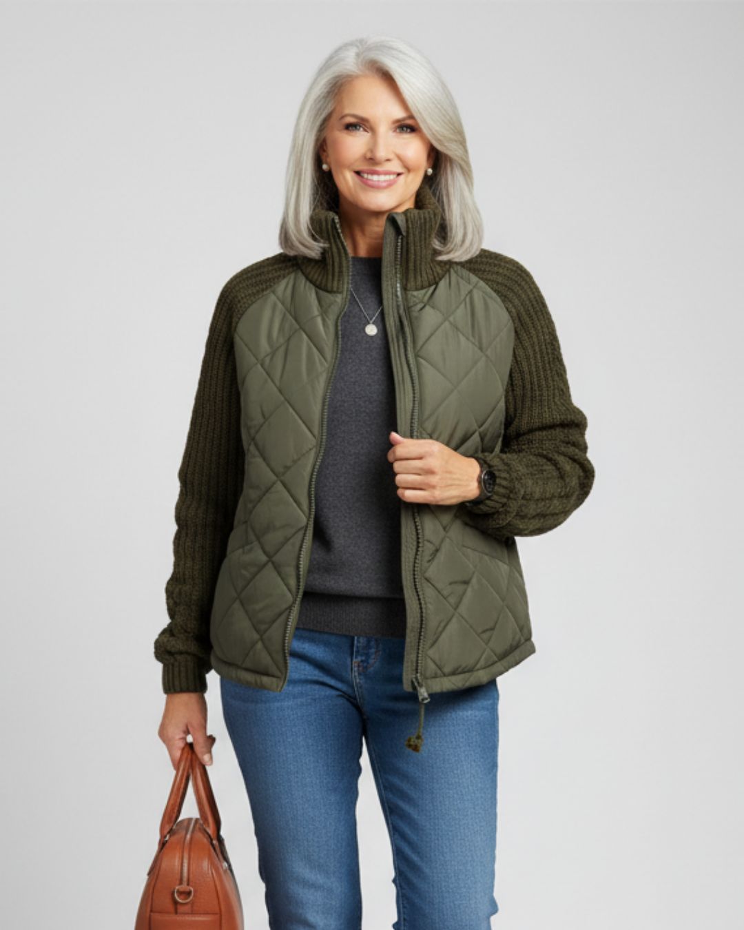 Quilted Knit-Sleeve Jacket