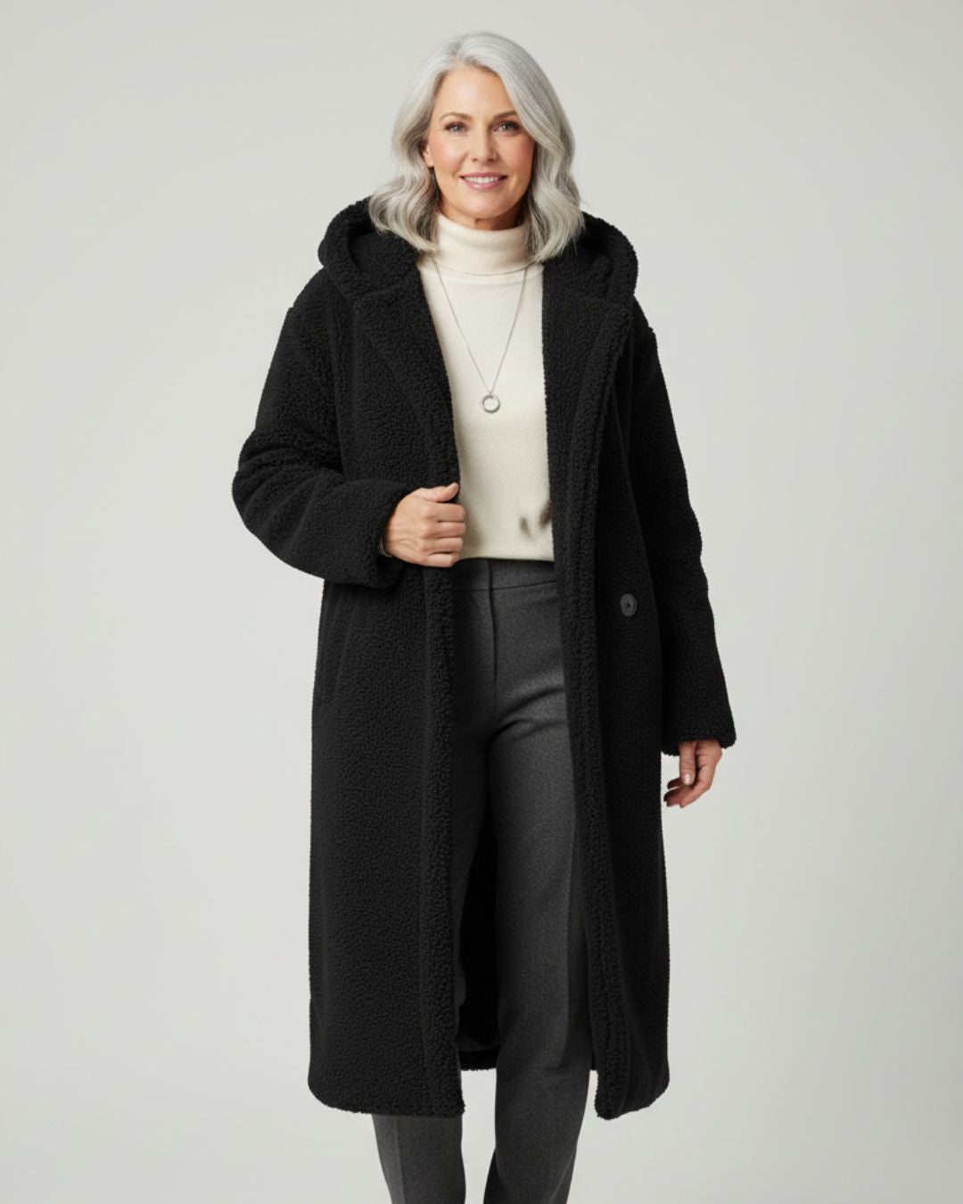 Long Fleece Hooded Coat