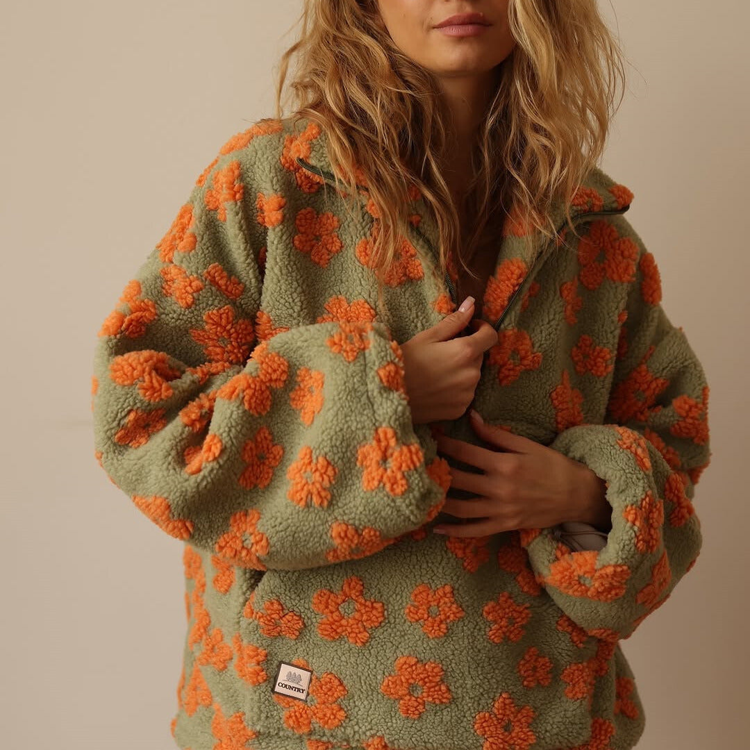 Floral Fleece Quarter-Zip Pullover