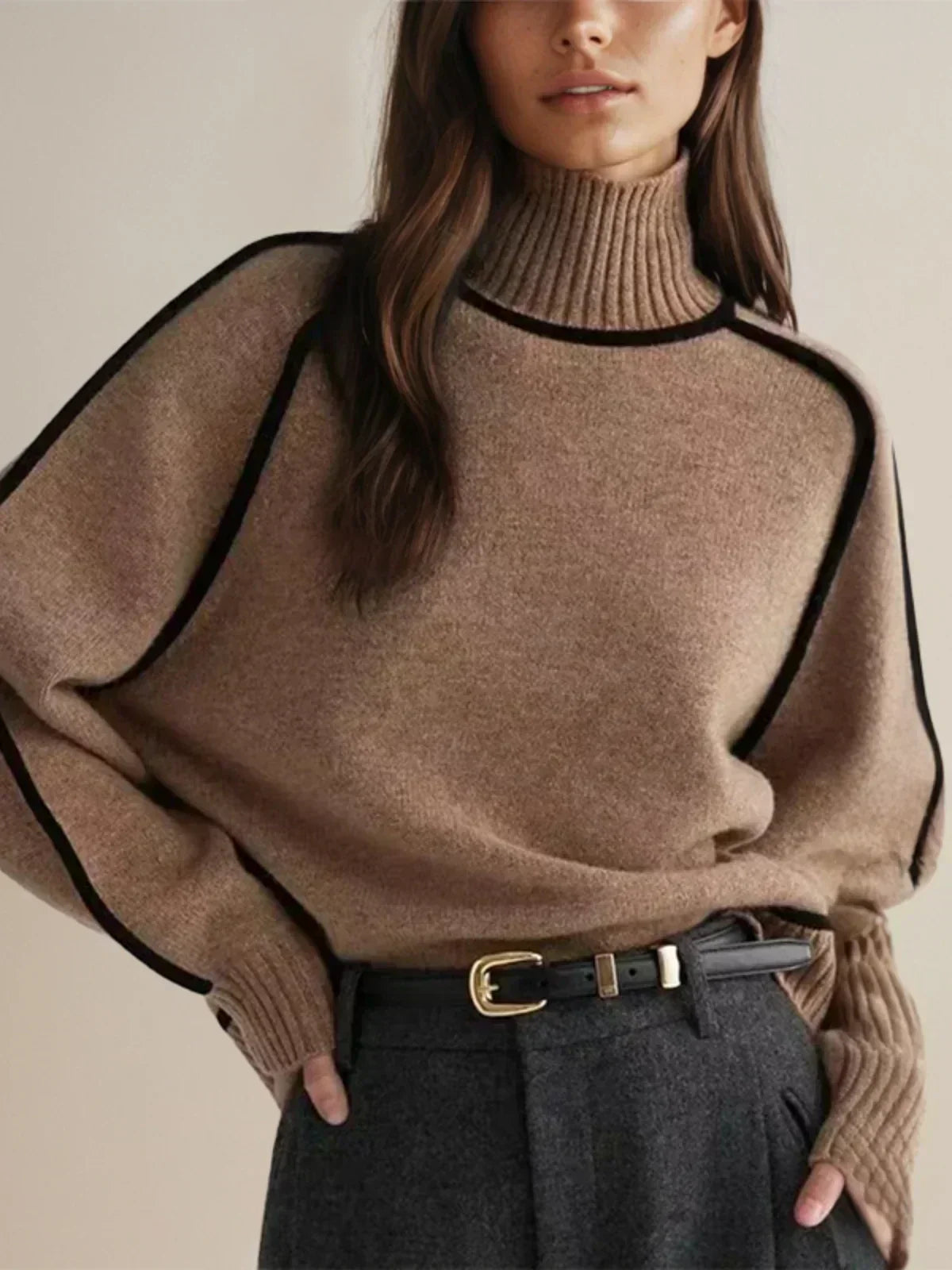 Contrast Trim Turtleneck Sweater