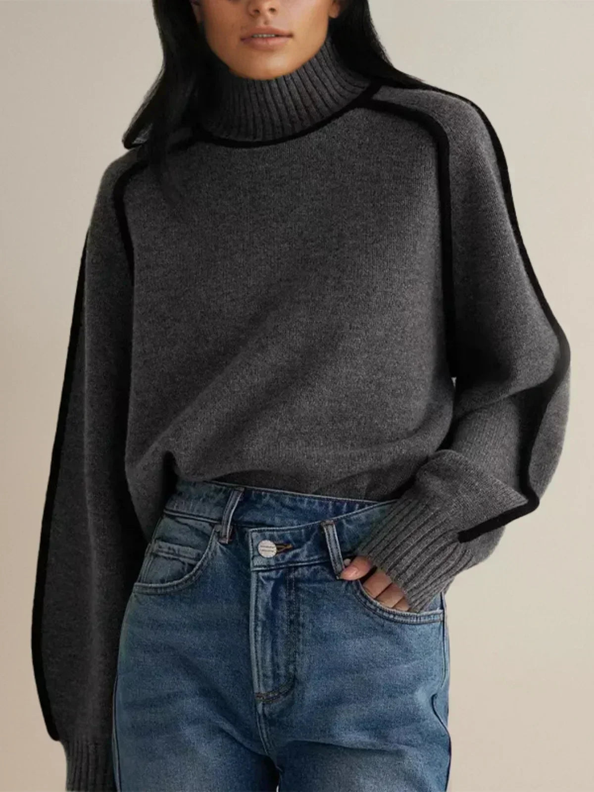 Contrast Trim Turtleneck Sweater