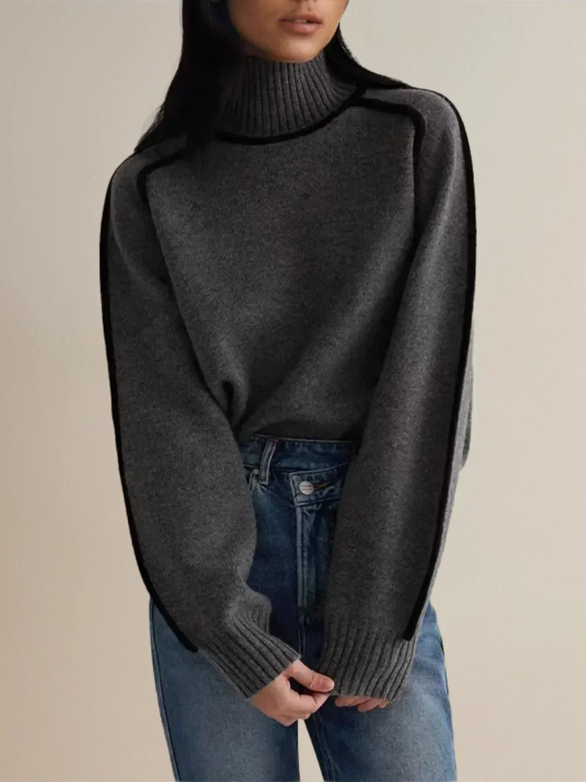 Contrast Trim Turtleneck Sweater