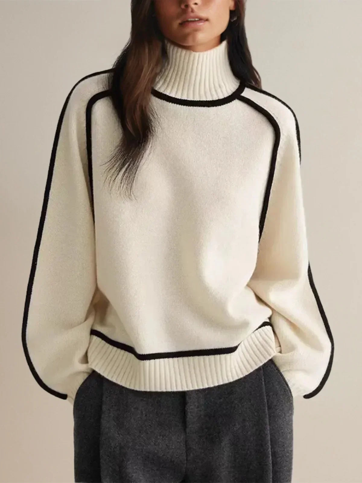 Contrast Trim Turtleneck Sweater