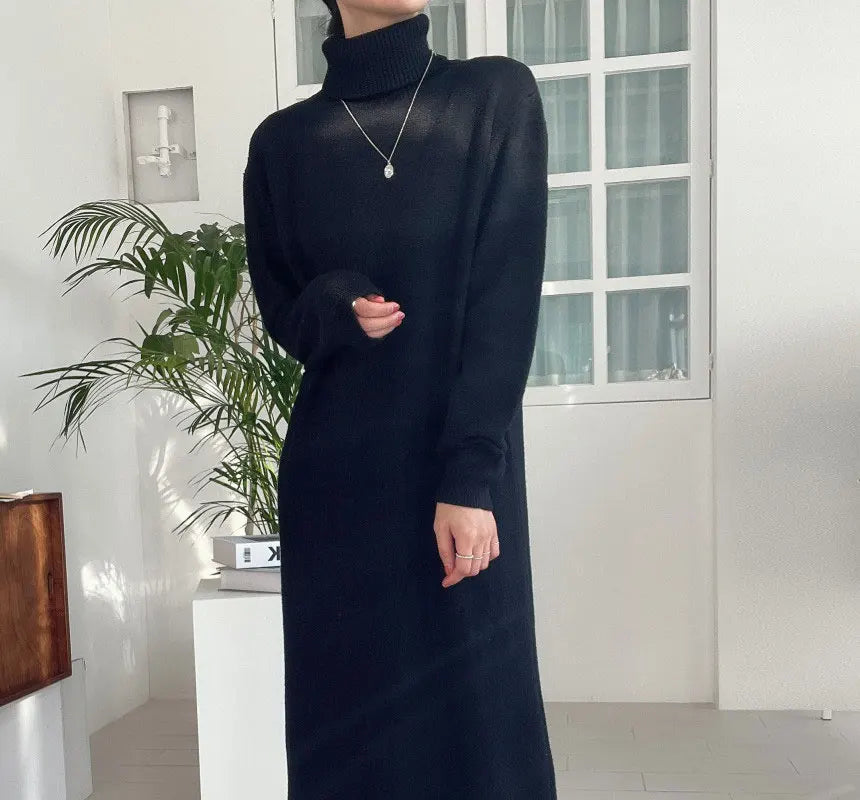 Robe pull japonaise y2k pour femme, col roulé, manches longues, épaisse, ample, tricotée, longue, nouvelle collection automne hiver 2025