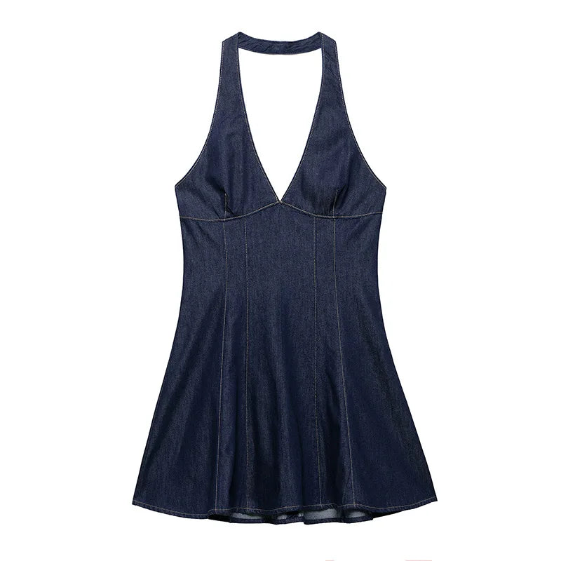 Denim Puff Short Sleeve Women's Dress Summer O-neck Covered Button Long Dresses Female 2025 Fashion Fit A-line Lady Robe