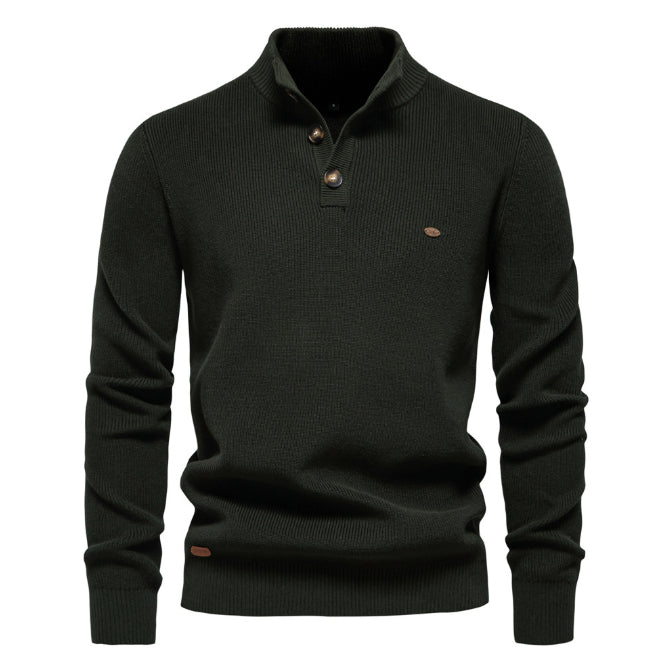 Men's Zipper Stand Collar Knitted Sweater Fashion Slim Solid Color Long Sleeve Half Turtleneck Top Men's Clothing