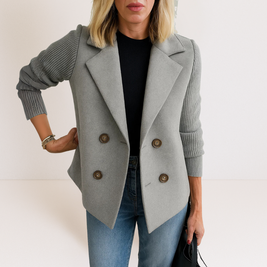 Structured Knit-Sleeve Blazer