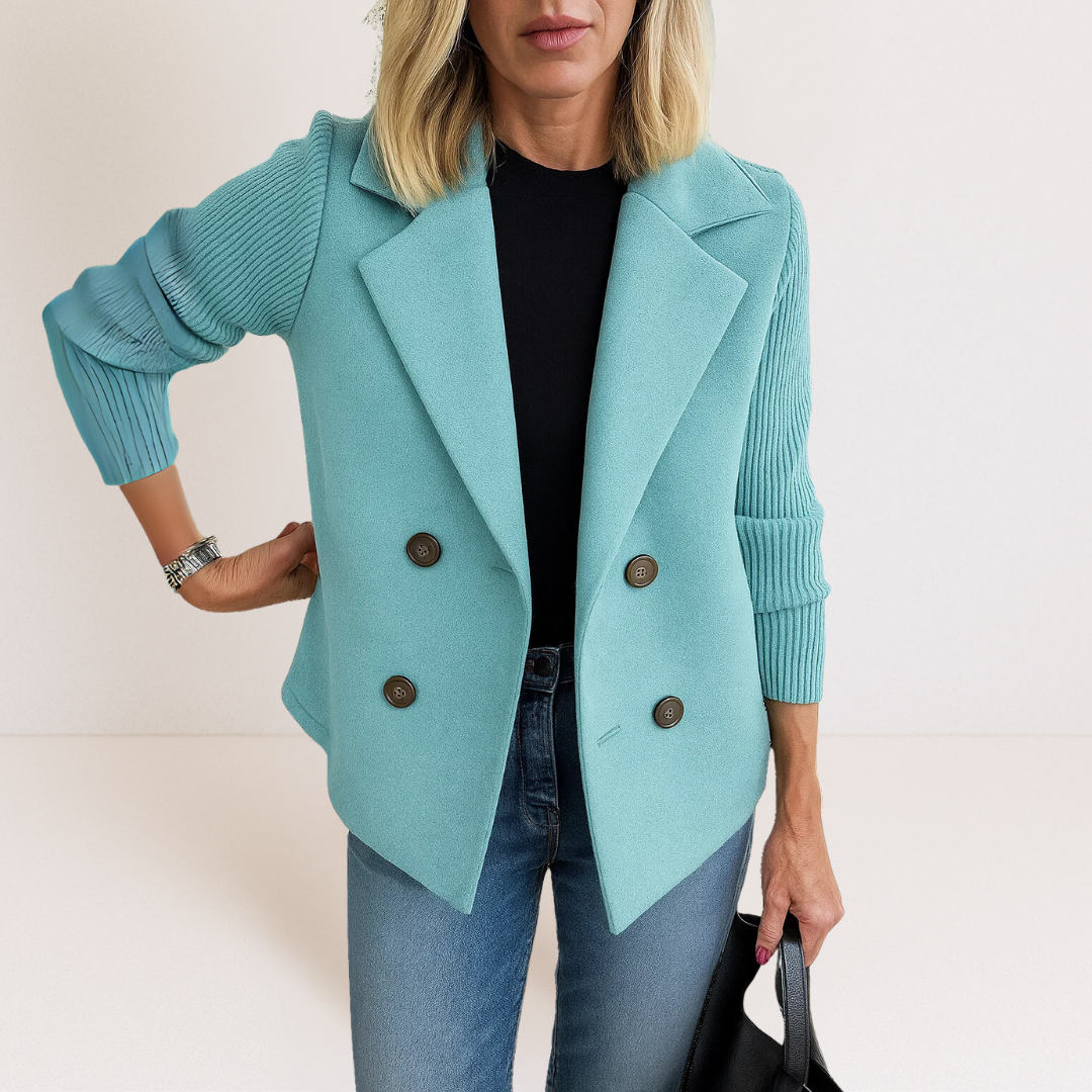 Structured Knit-Sleeve Blazer