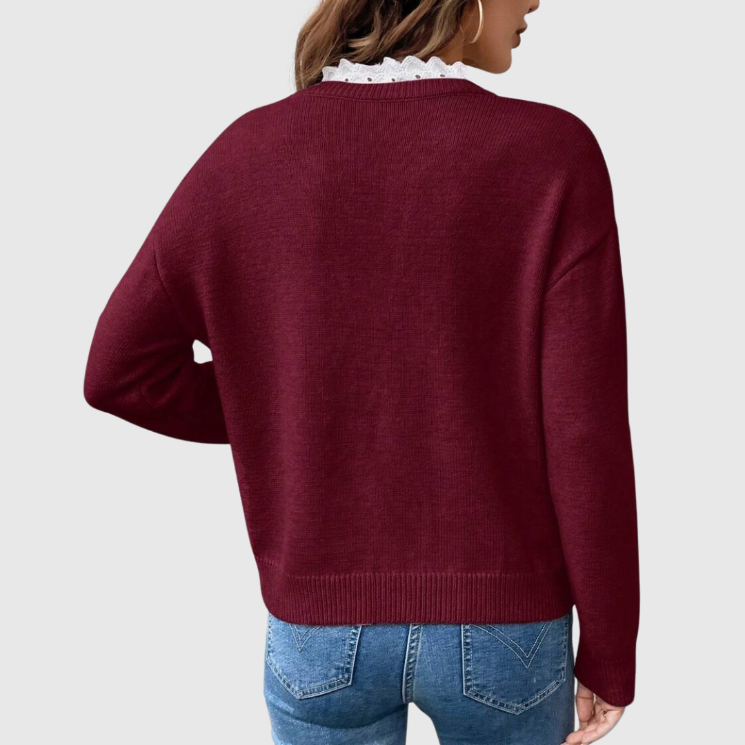 Lace Trim V-Neck Sweater