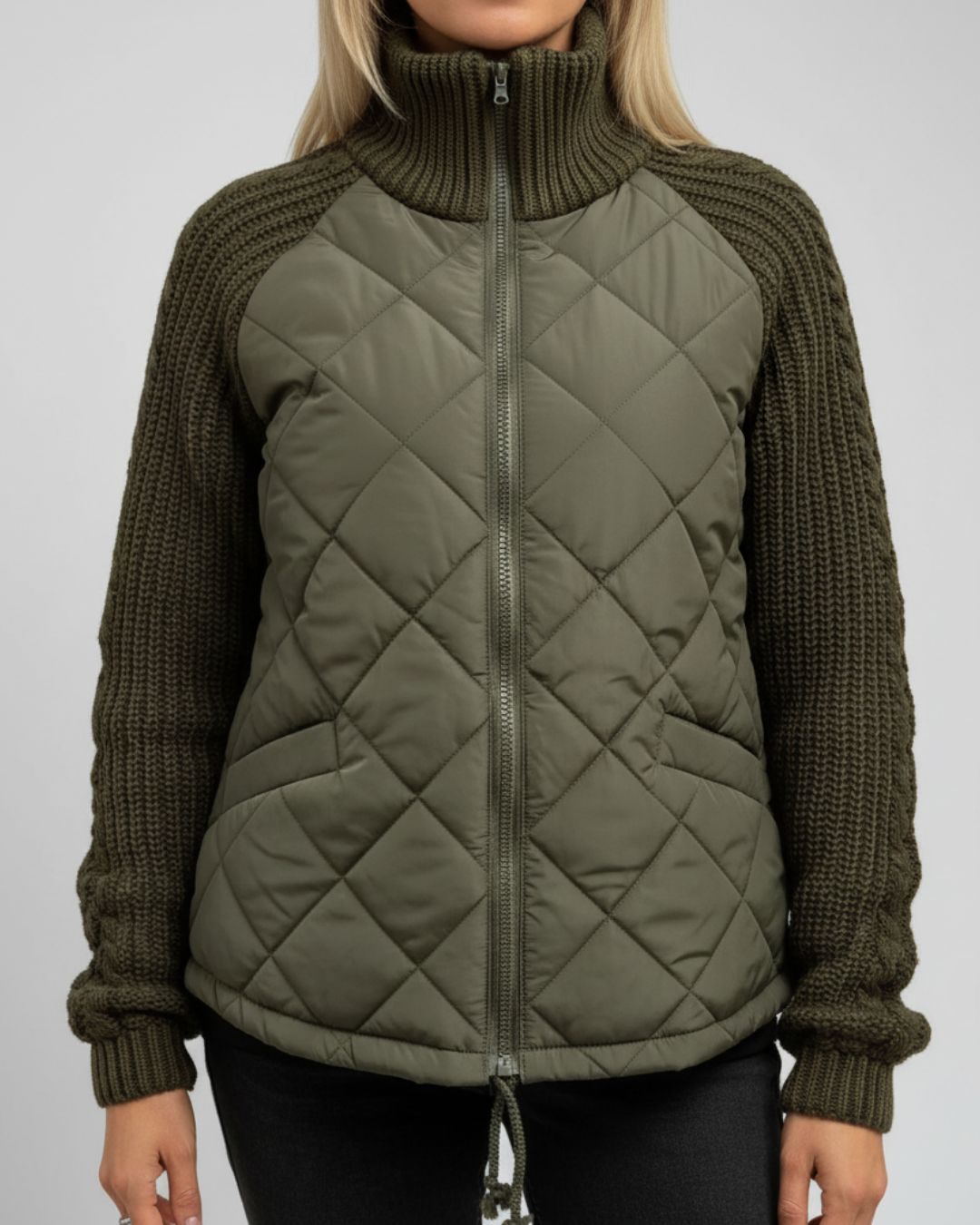 Quilted Knit-Sleeve Jacket