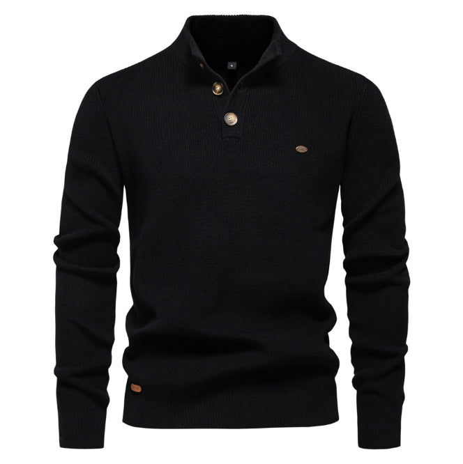 Men's Zipper Stand Collar Knitted Sweater Fashion Slim Solid Color Long Sleeve Half Turtleneck Top Men's Clothing