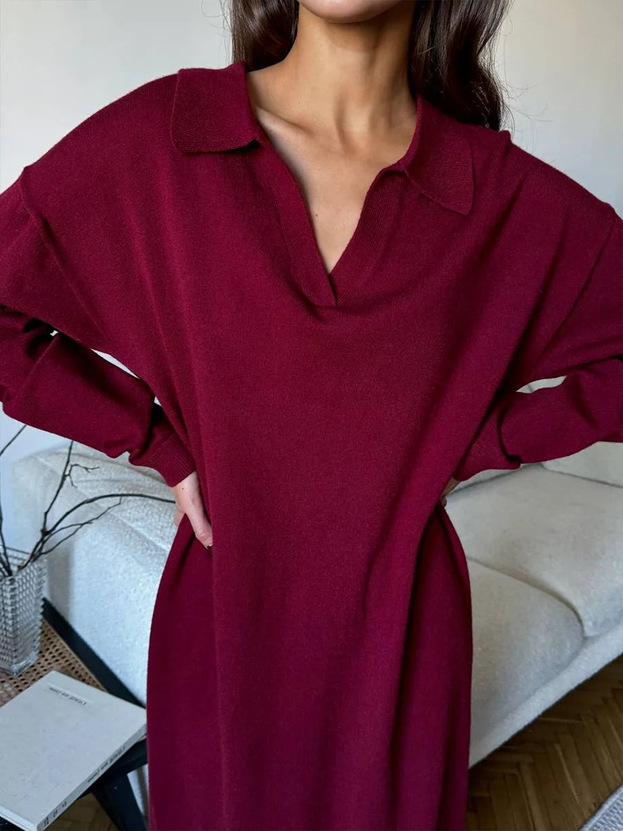 Hirsionsan manches longues automne hiver ample col Polo pull robes femmes doux élégant solide robe en tricot femme 2025 nouveaux vêtements