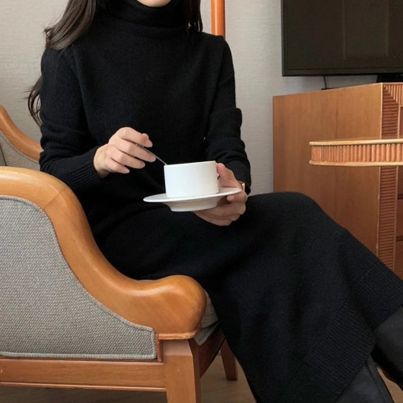 Robe pull japonaise y2k pour femme, col roulé, manches longues, épaisse, ample, tricotée, longue, nouvelle collection automne hiver 2025