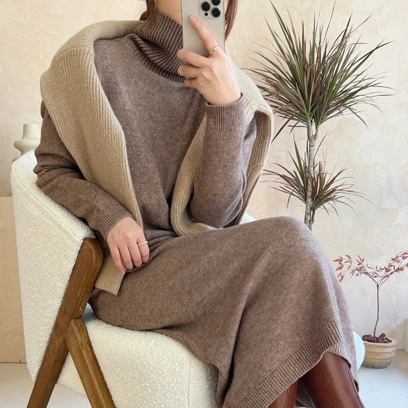 Robe pull japonaise y2k pour femme, col roulé, manches longues, épaisse, ample, tricotée, longue, nouvelle collection automne hiver 2025