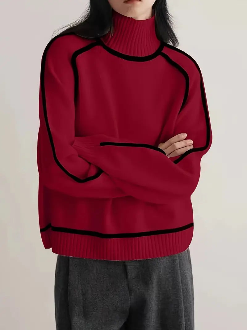 Contrast Trim Turtleneck Sweater